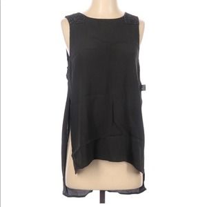 ASTR Sleeveless Silk Tank Crew Neck Black Gray Embellished Beaded Shoulder Top